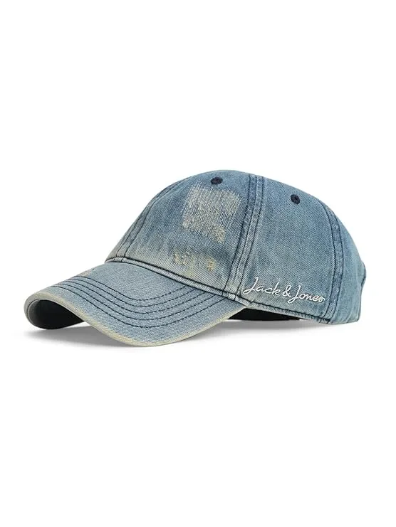 JACK & JONES Blue Ripped Denim Baseball Cap