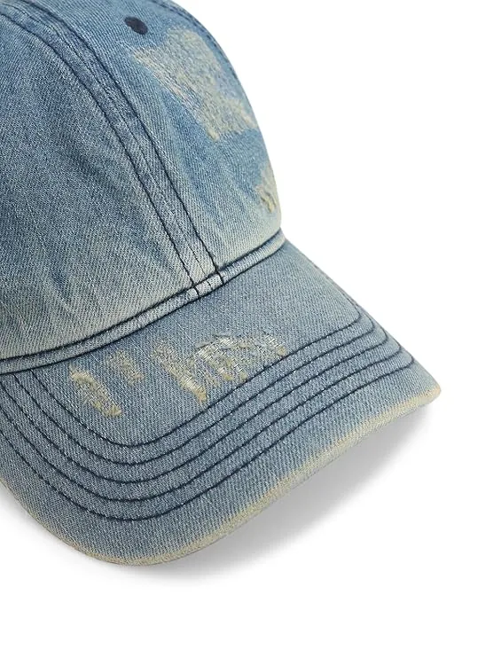 JACK & JONES Blue Ripped Denim Baseball Cap - Image 4