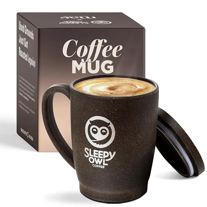 Sleepy Owl Coffee Mug with Lid.